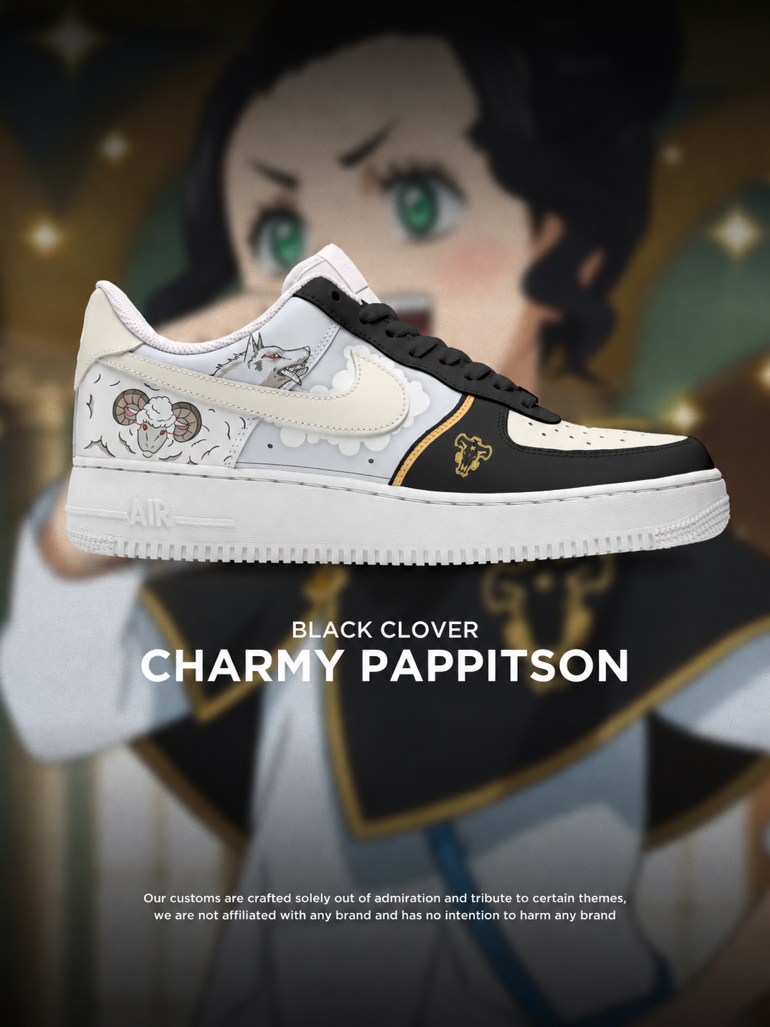 Black Clover Charmy Pappitson custom shoe design